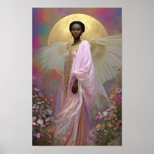 Poster Black Angel Goddess Art Imprimer : Rose Gold Flora (Devant)