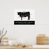 Poster Black Angus Beef Farm Drôle Boucher Coupes (Cuisine)