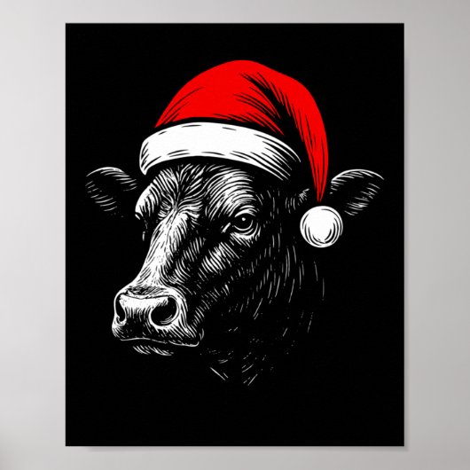 Poster Black Angus Rancher Christmas Cow Santa Hat Farmer (Devant)