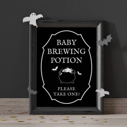 Poster Black  Baby Brewing Potion Halloween Baby Shower