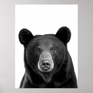 Poster Black Bear Woodland Modern Portrait noir blanc