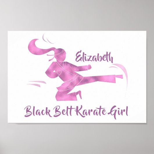 Poster Black Belt Karate Girl Rose violet moderne chic (Devant)