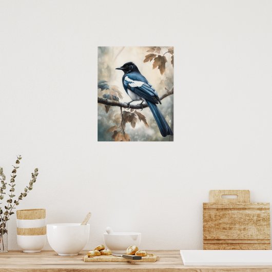 Poster Black Billed Magpie Oiseau Art Imprimer l'affiche (Cuisine)