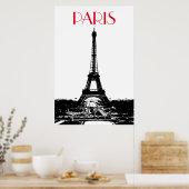 Poster Black Blanc Vintage Tour Eiffel Paris Voyage (Cuisine)