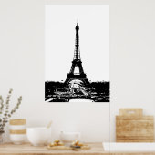 Poster Black Blanc Vintage Tour Eiffel Paris Voyage (Cuisine)