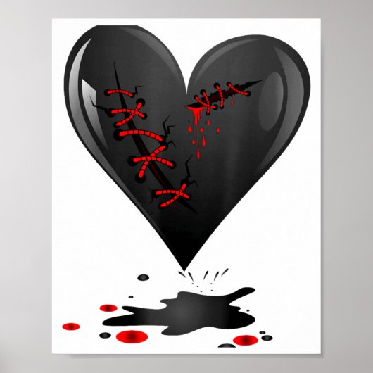 Poster Black Bleeding Cut Open Broken Heart Goth Valentin (Devant)