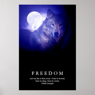 Poster Black Blue Night Wolf Fullmoon Freedom