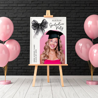 Poster Black Bow Coquette Graduation Party Photo Sign