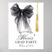 Poster Black Bow Coquette Graduation Party Welcome sign (Devant)