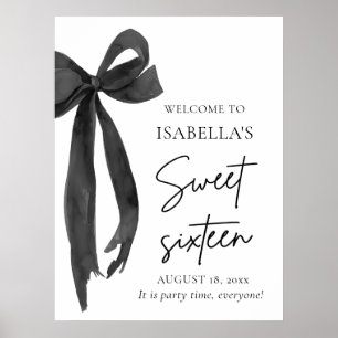 Poster Black Bow Coquette Sweet 16 Anniversaire Bienvenue