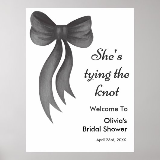 Poster Black Bow She's Tying the Knot Bridal Shower (Devant)