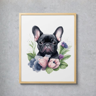 Poster Black Carlin Français Chien Floral Aquarelle