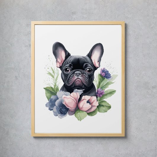 Poster Black Carlin Français Chien Floral Aquarelle