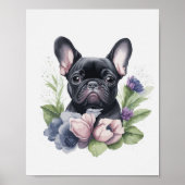 Poster Black Carlin Français Chien Floral Aquarelle (Devant)