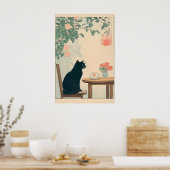 Poster Black Cat And Coffee Print Ukiyo-e Japandi Art (Cuisine)
