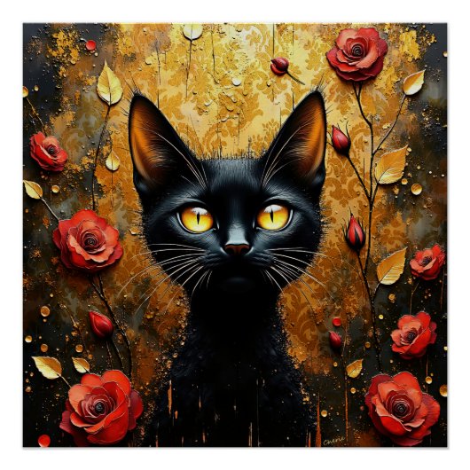 Poster Black Cat and Roses (Devant)