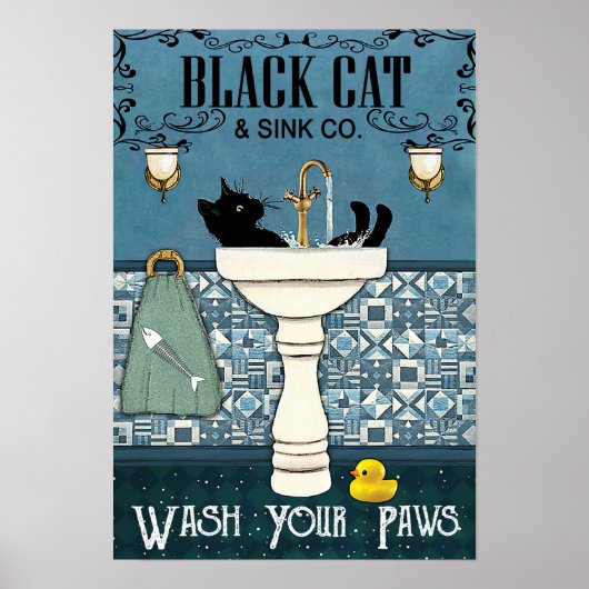 Poster Black Cat and Sink Co - Home Decor Wall Art (Devant)
