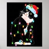Poster Black Cat Christmas Lights Funny Santa Hat Black C (Devant)