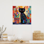 Poster Black Cat Colorful and Whimsical Artwork, (Cuisine)