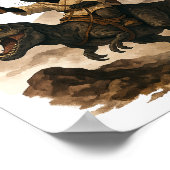 Poster Black Cat Cowboy Riding Dinosaur – Watercolor Ink  (Coin)