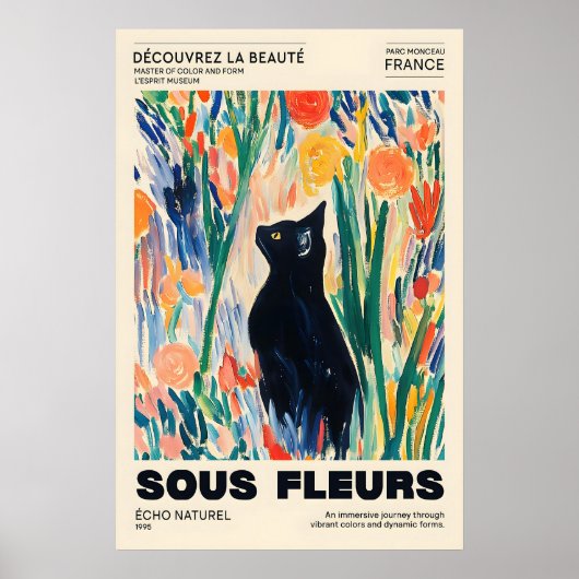 Poster Black Cat Floral Art Print French Expressionism (Devant)
