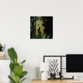 Poster Black Cat Green Forest Witchy AI Art Matte Value (Bureau à domicile)