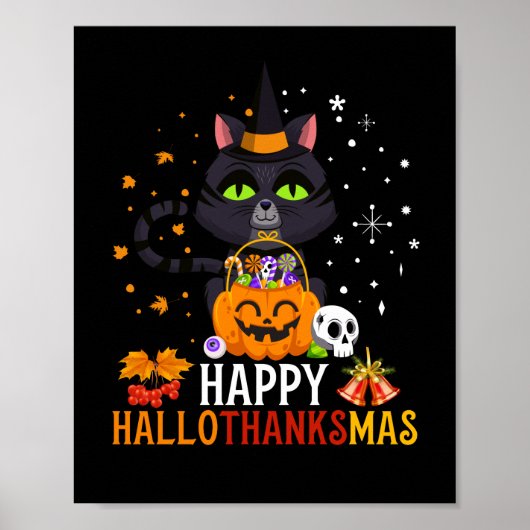 Poster Black Cat Halloween And Merry Christmas (Devant)