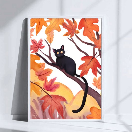 Poster Black Cat in a Tree | Fall Autumn Spooky Cute