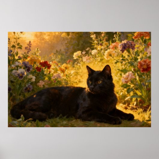 Poster Black Cat in the Flowers I (Devant)