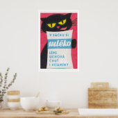 Poster Black Cat Licking Milk Bag - Matchbox Print (Cuisine)