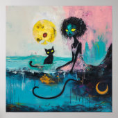 Poster Black Cat Moon Magique Witchy AI Art Semi-brillant (Devant)
