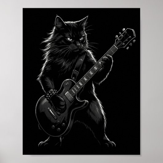 Poster Black Cat Playing Electric Guitar Gothic Rocker (Devant)
