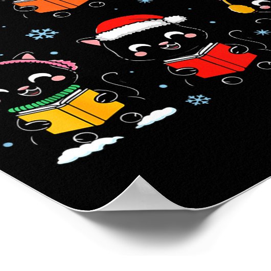 Poster Black Cat Reading Book Christmas For Bookworm Cat  (Coin)