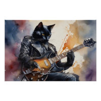 Black Cat Rock Star Jouer Guitare Veste en cuir
