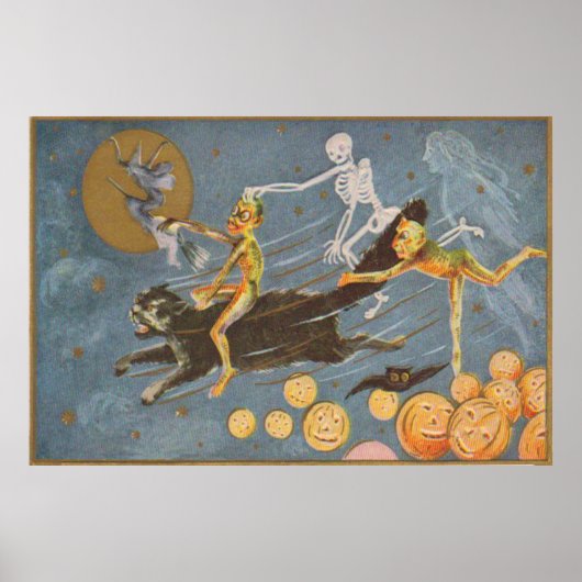 Poster Black Cat Skeleton Ghost Witch Demon (Devant)