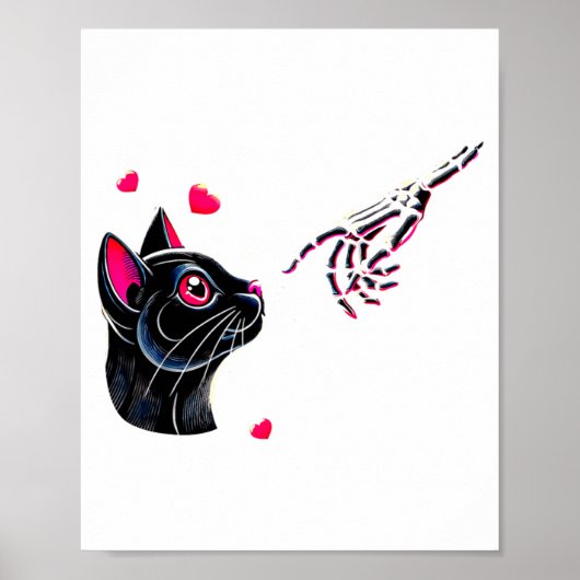Poster Black Cat Skeleton Hand Boop Valentines Day Pet O  (Devant)