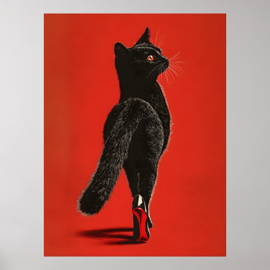 Poster Black Cat Walking the Catwalk – Fashion Illustrati (Devant)