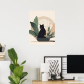 Poster Black Cat Wall Art Minimalist Cat Boho Cat  (Bureau à domicile)