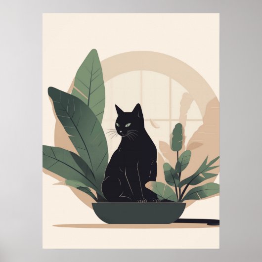 Poster Black Cat Wall Art Minimalist Cat Boho Cat  (Devant)