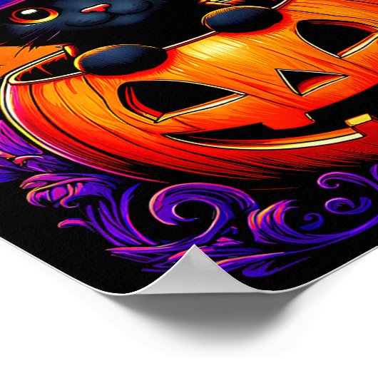 Poster Black Cat Witch Hat Pumpkin Funny Halloween Men Wo (Coin)