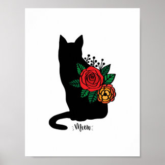 Poster Black Cat With Flowers
