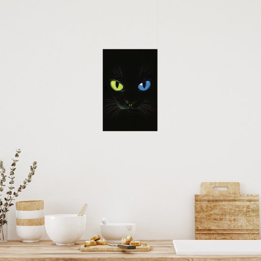 Poster Black cat with Green And Blue Eyes (Cuisine)