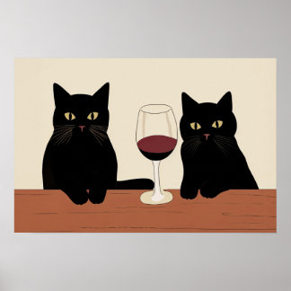 Poster Black Cats and Red Wine Minimalist 