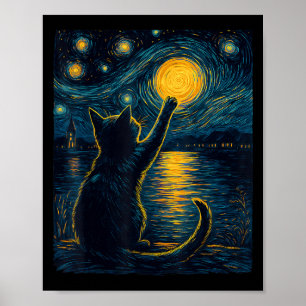 Poster Black Cats Lover Starry Night Vincent Van Gogh