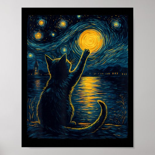 Poster Black Cats Lover Starry Night Vincent Van Gogh (Devant)