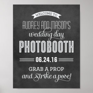 Poster Black Chalkboard Wedding Photobooth Welcome
