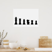 Poster Black chess pieces on white (Cuisine)