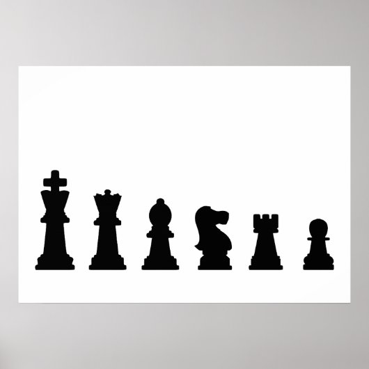 Poster Black chess pieces on white (Devant)