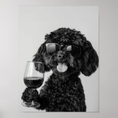 Poster Black Cockapoo Drinking Wine Wall Art, Black and (Devant)