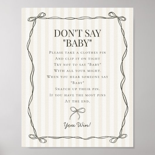 Poster Black Coquette Bow Beige Dont Dire Baby shower Jeu (Devant)